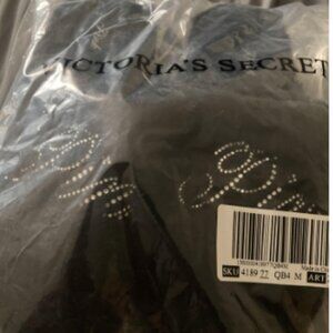 PINK Faux-Fur Closed-Toe Slippers Pure Black Bling Logo Size S